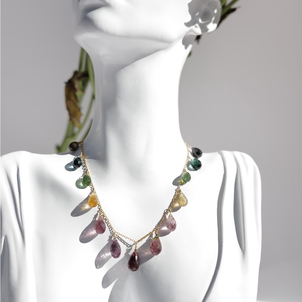 Gold 18k necklace with multicolored tourmaline gemstone